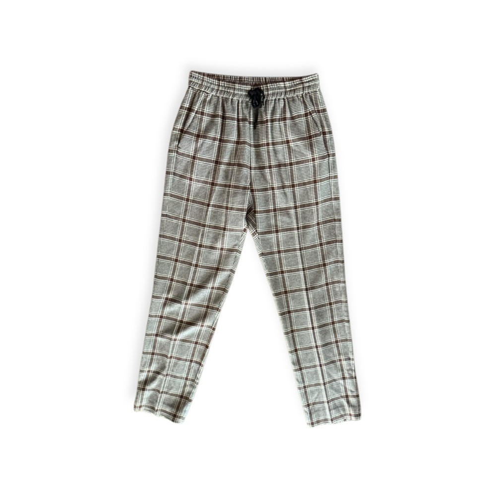 Munthe pants plaid stretch waist band Sz 36 small  2 side pockets